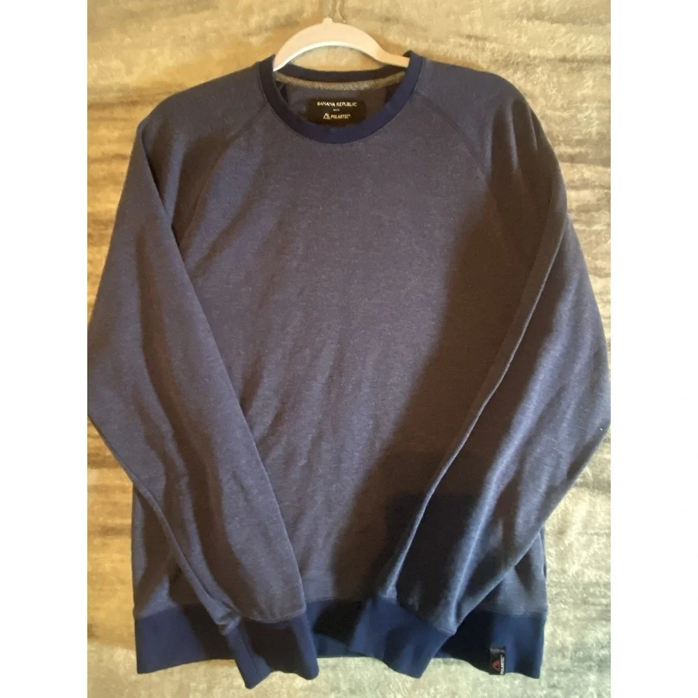 Banana Republic Polartec Fleece Sweatshirt Mens Large Navy Blue Raglan 382917-02